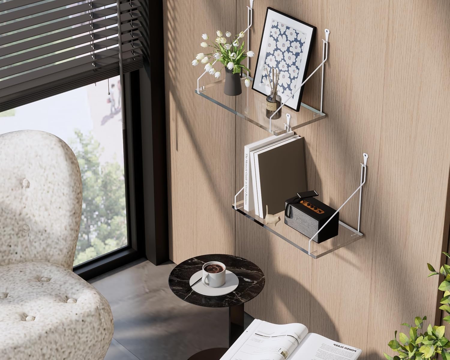 Clear Acrylic Floating Shelves No Drilling Needed Set of 2