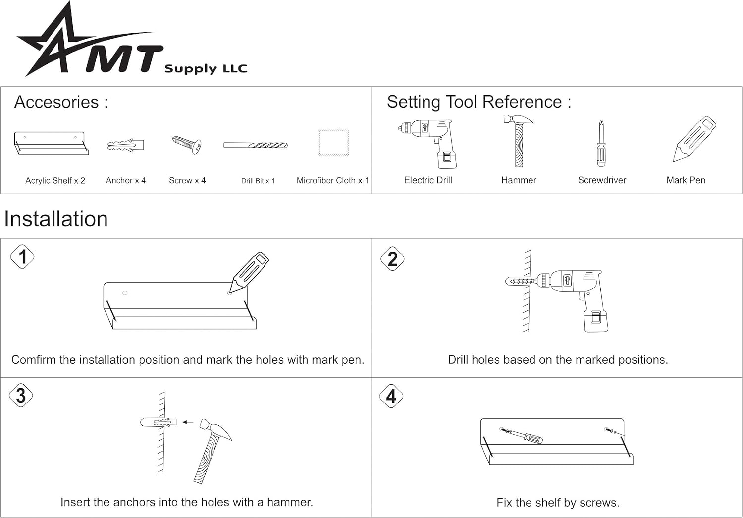 AMT 2 Pack Acrylic Floating Shelves 15x4 Clear Wall Mount