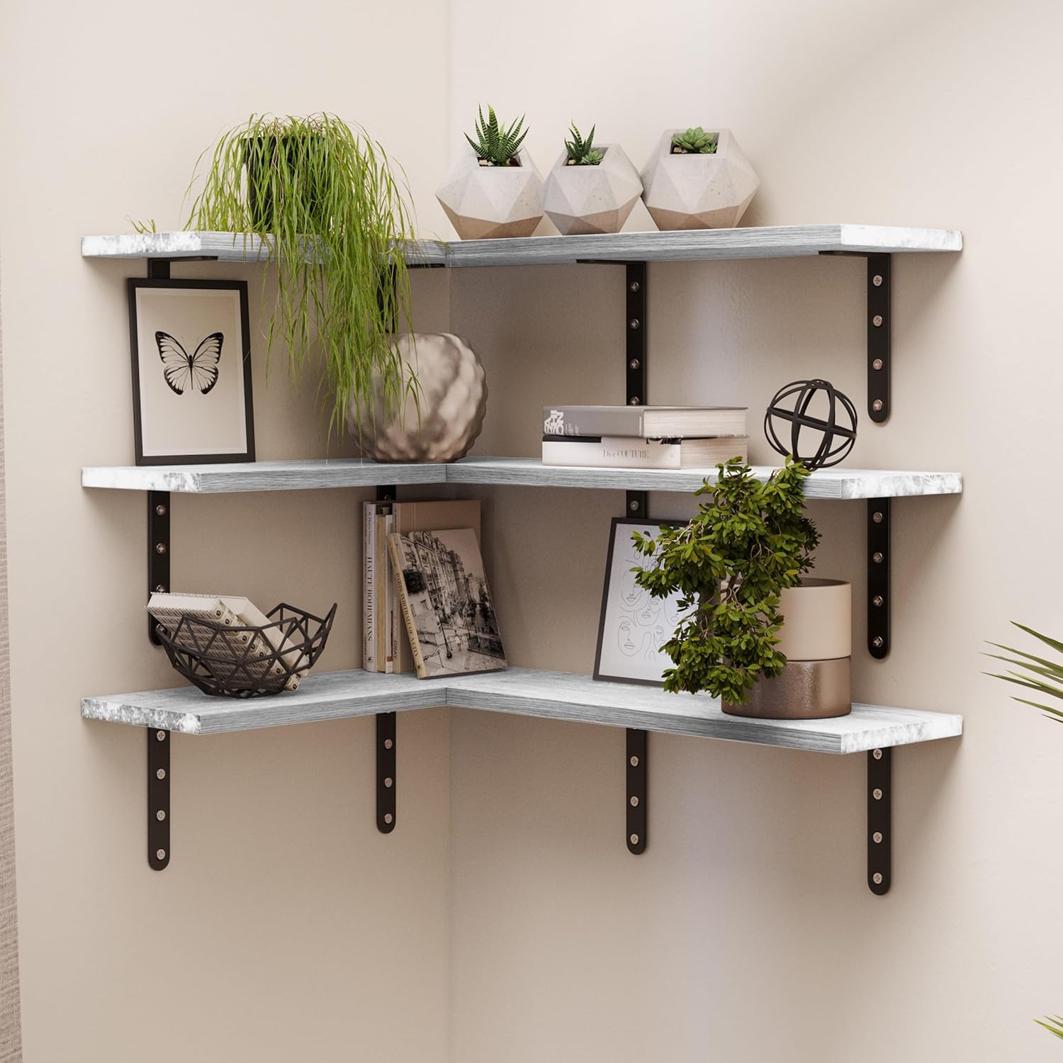 Lavish Home Set of 6 White Floating Shelves