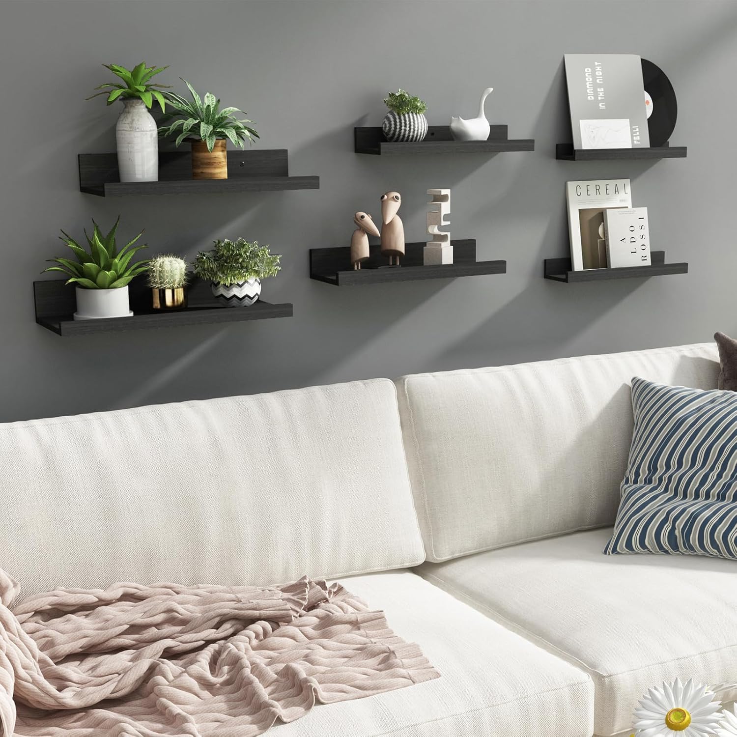 Fixwal Floating Shelves 6 Pack Black Modern Design