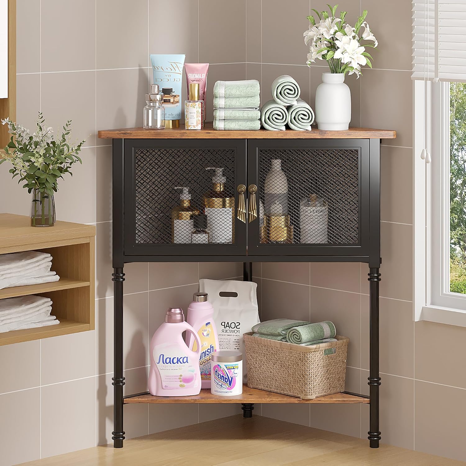 VECELO Corner Cabinet 3-Tier Storage Shelf