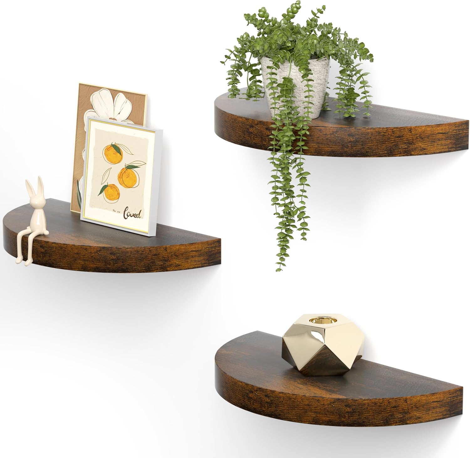 Olakee Floating Shelves Set of 3 154 Carbonized Black Rustic Wood Wall Mounts