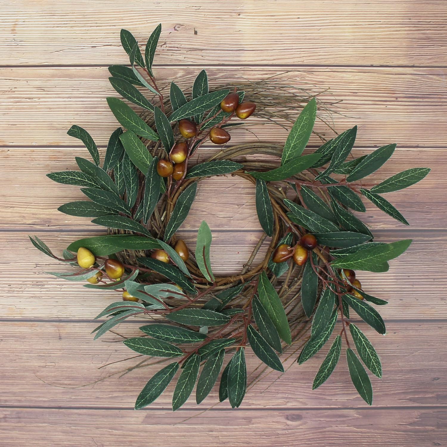 CVHOMEDECO Rustic Country Artificial Olive Wreath 12 Inch