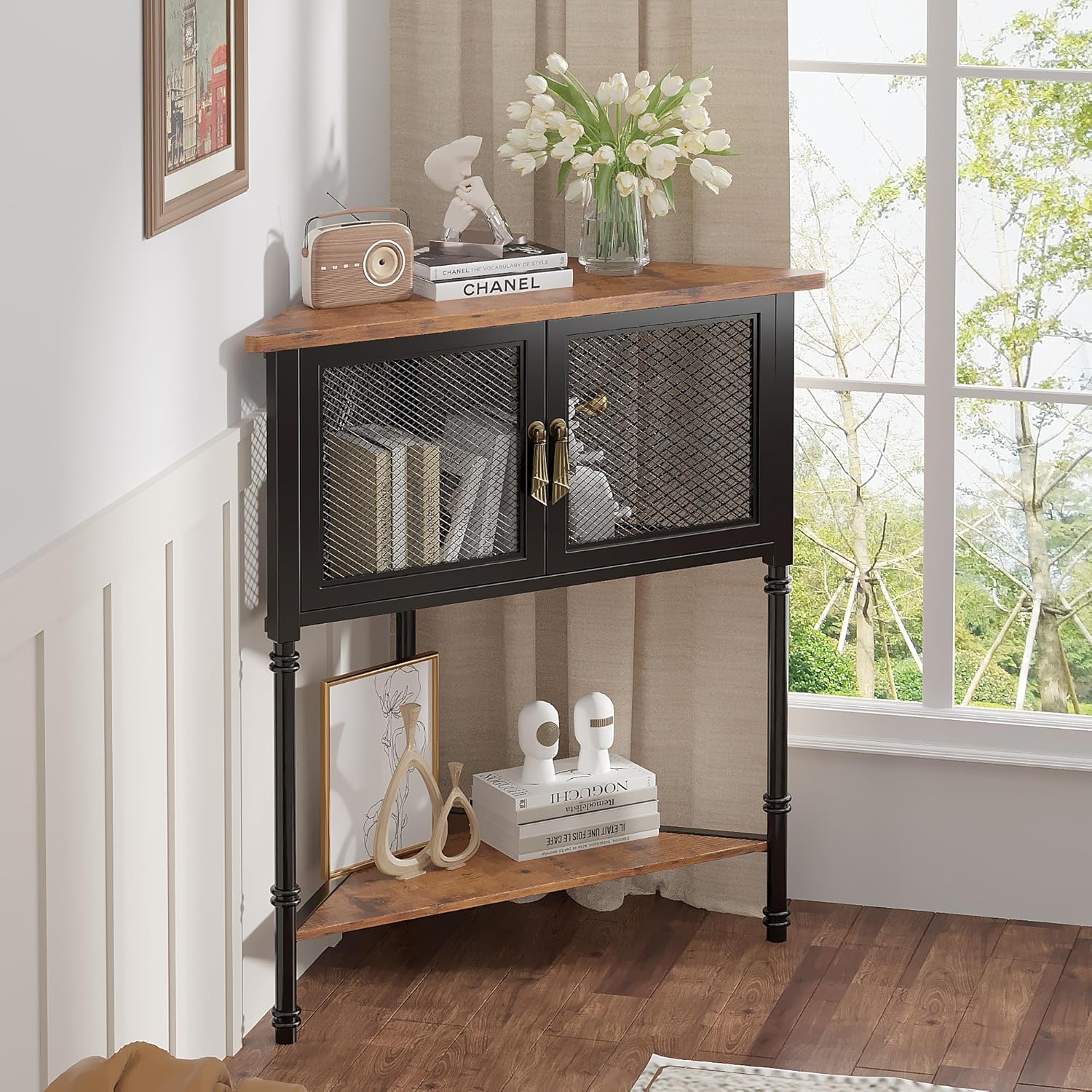 VECELO Corner Cabinet 3-Tier Storage Shelf