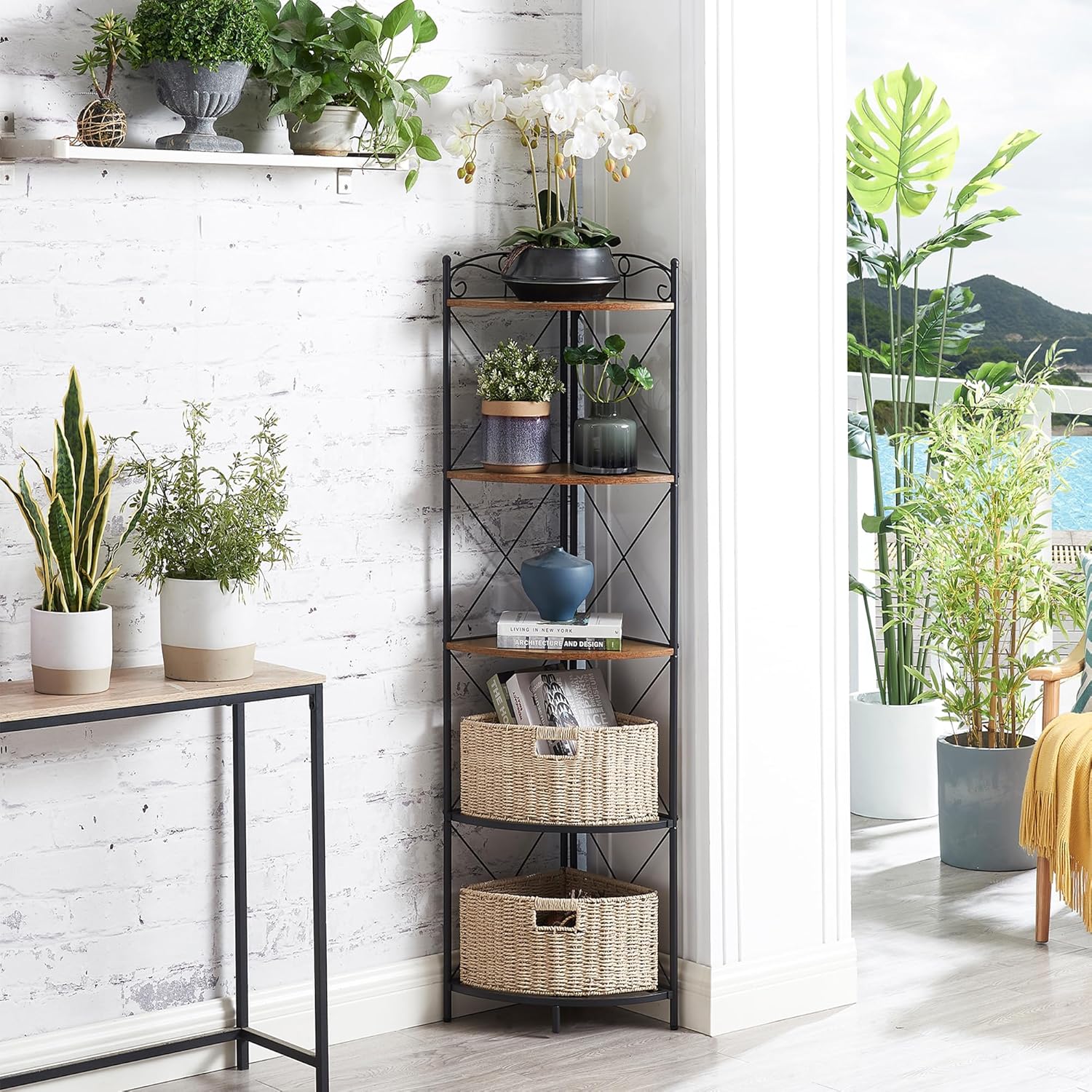 VECELO Corner Cabinet Tall Storage Shelf Bookshelf Display