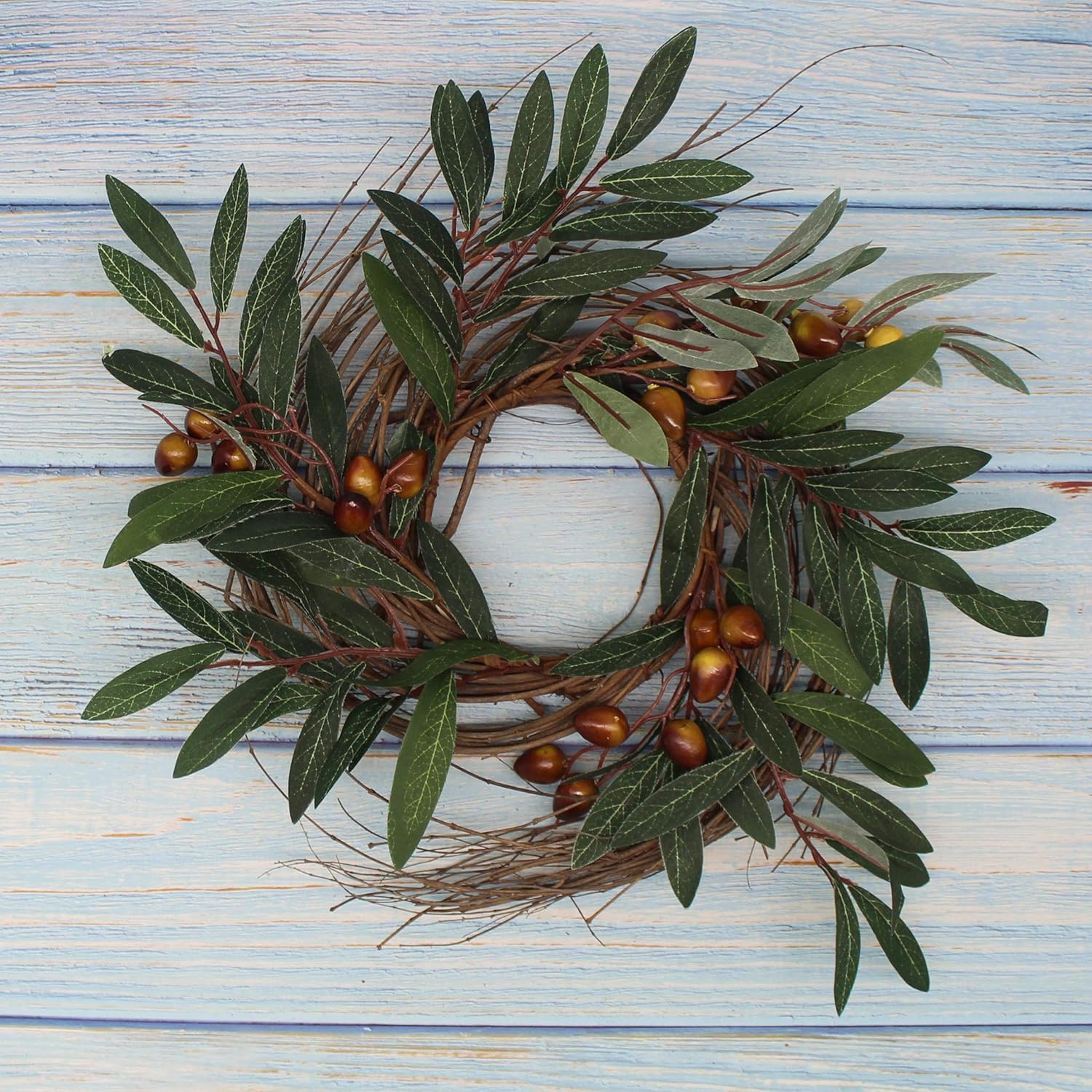 CVHOMEDECO Rustic Country Artificial Olive Wreath 12 Inch