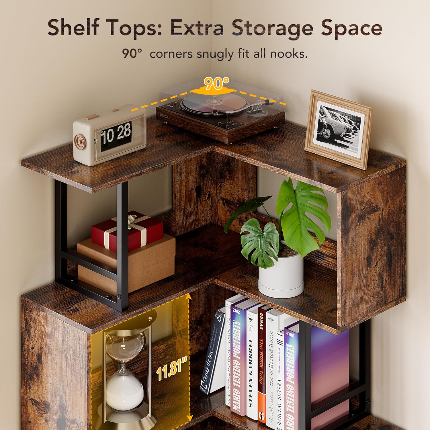 7 Tier Corner Bookshelf - Brown Industrial Style