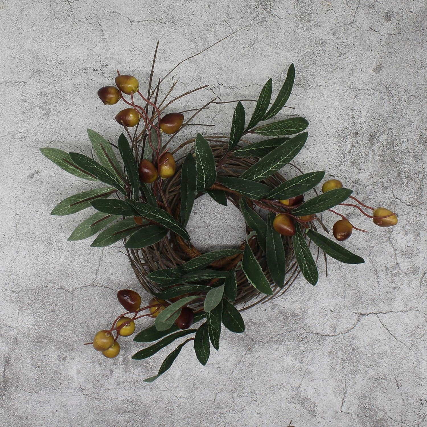 Rustic Country Artificial Olive Wreath 9 Inch