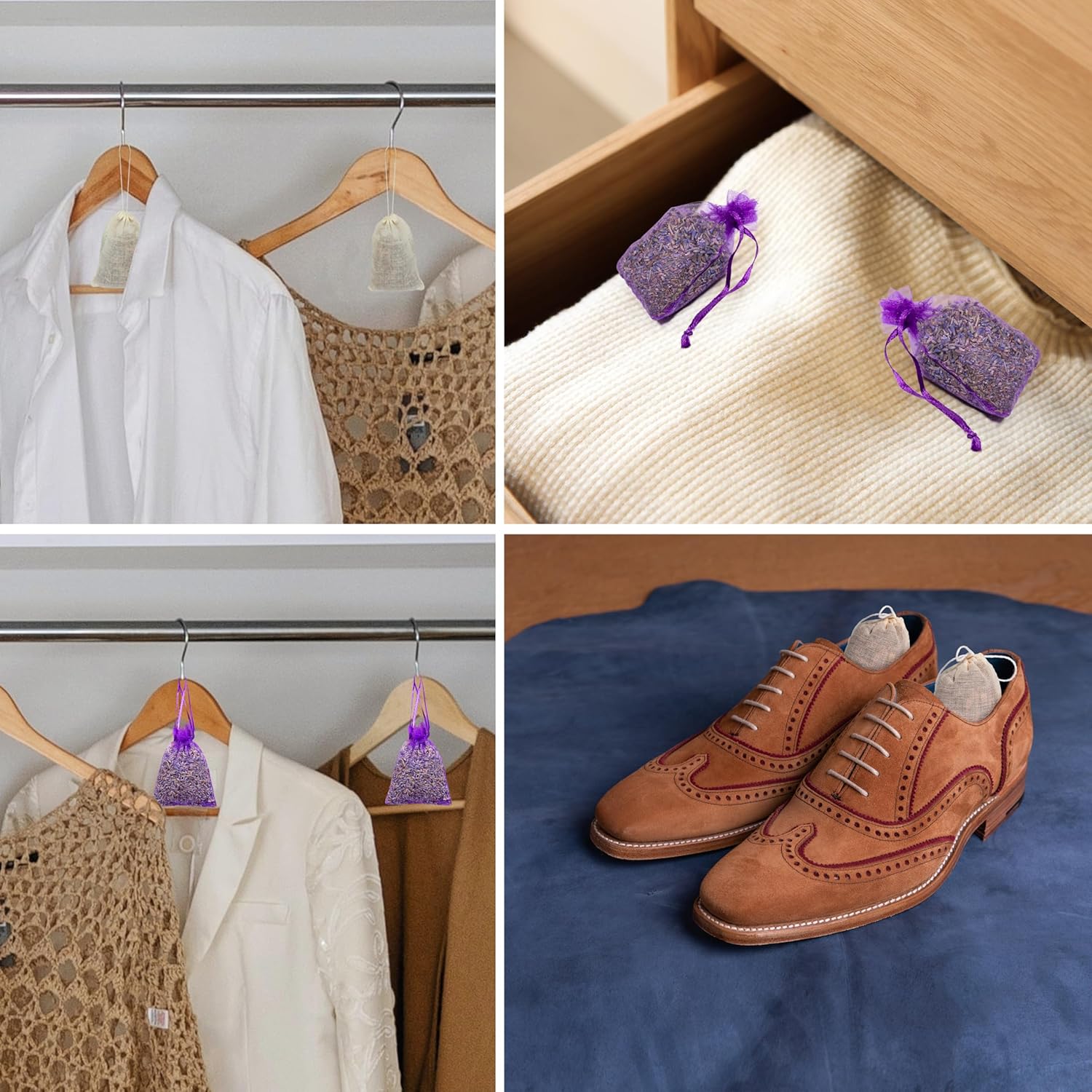 Pack of 48 Cedar Chips and Lavender Sachets for Home Fragrance