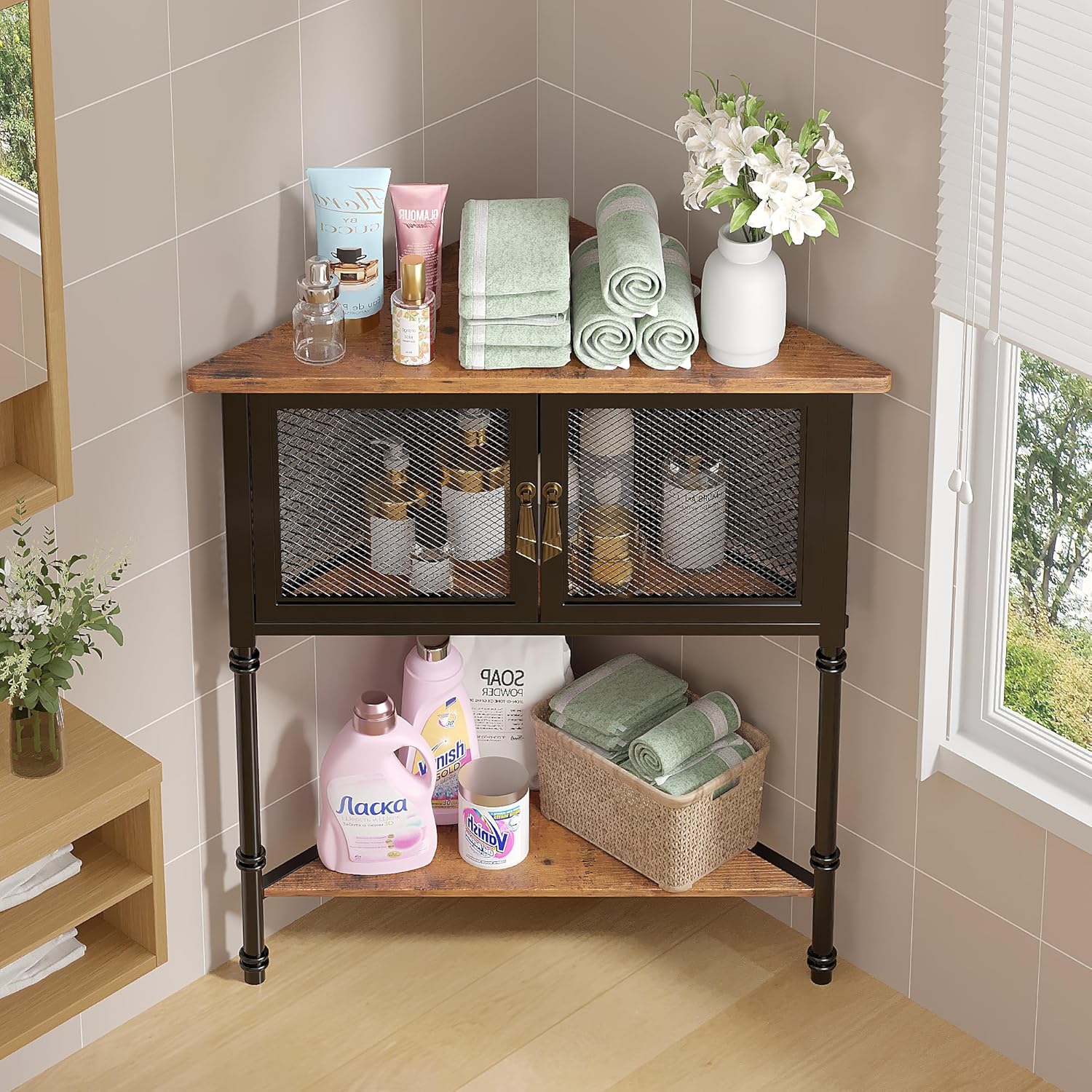 VECELO Corner Cabinet 3-Tier Storage Shelf