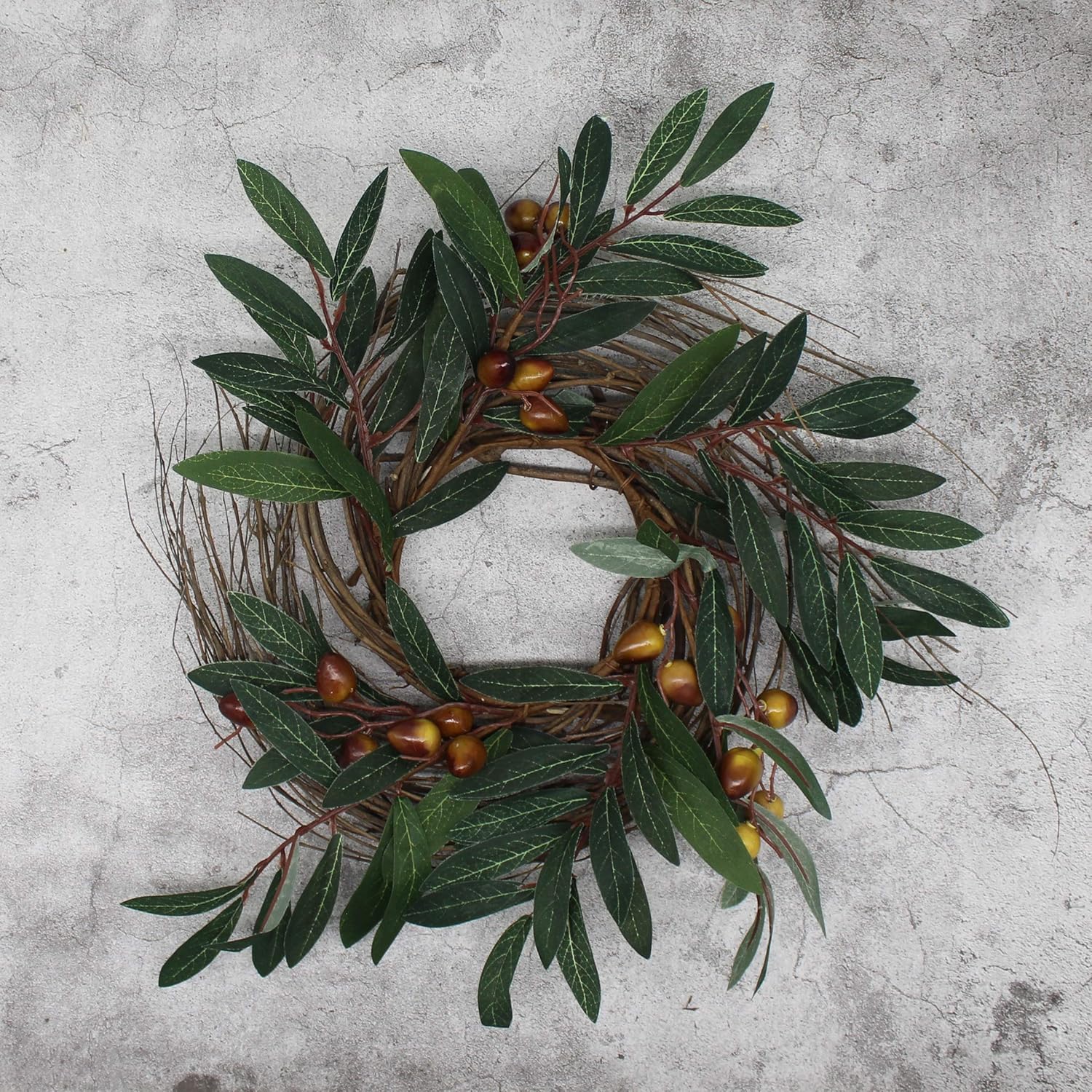 CVHOMEDECO Rustic Country Artificial Olive Wreath 12 Inch