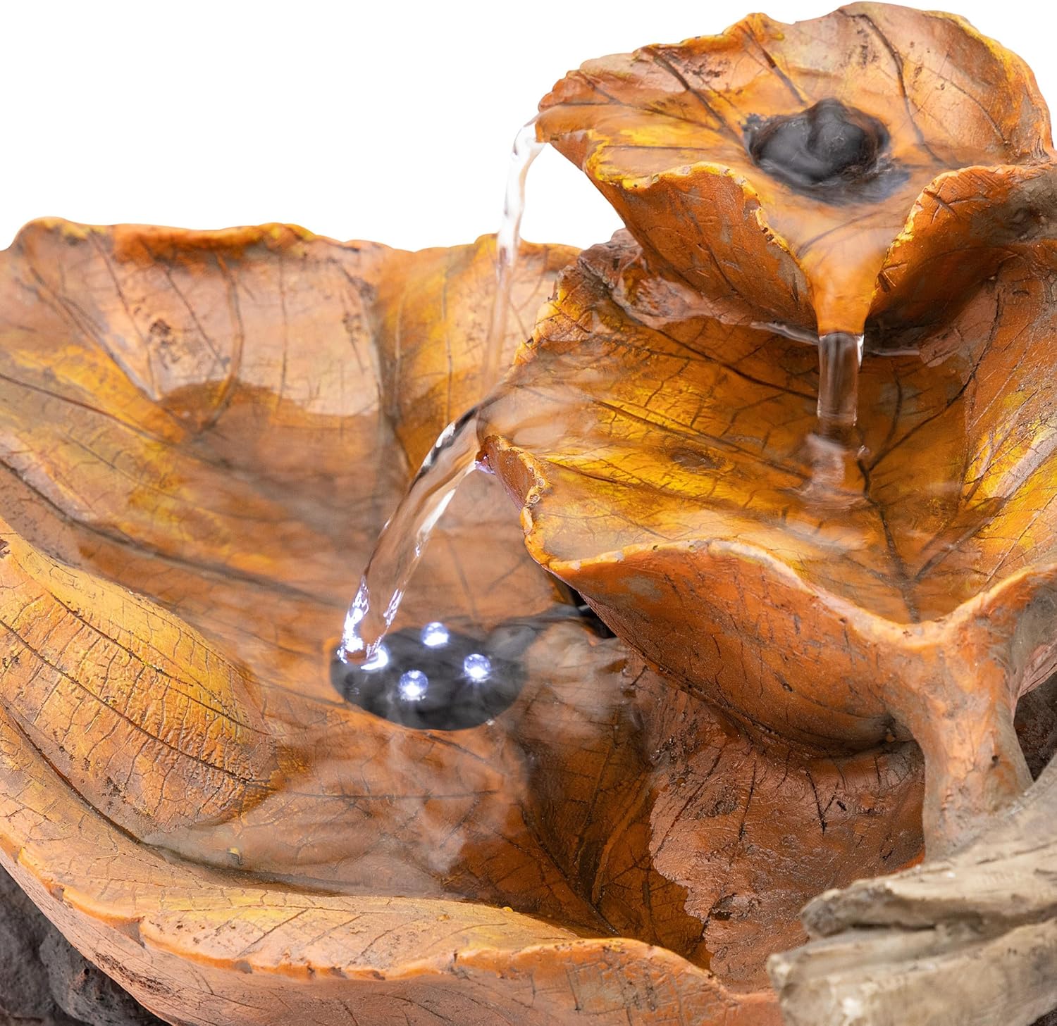 9 Tall Indoor Tabletop Tiered Leaf Fountain with LED Lights
