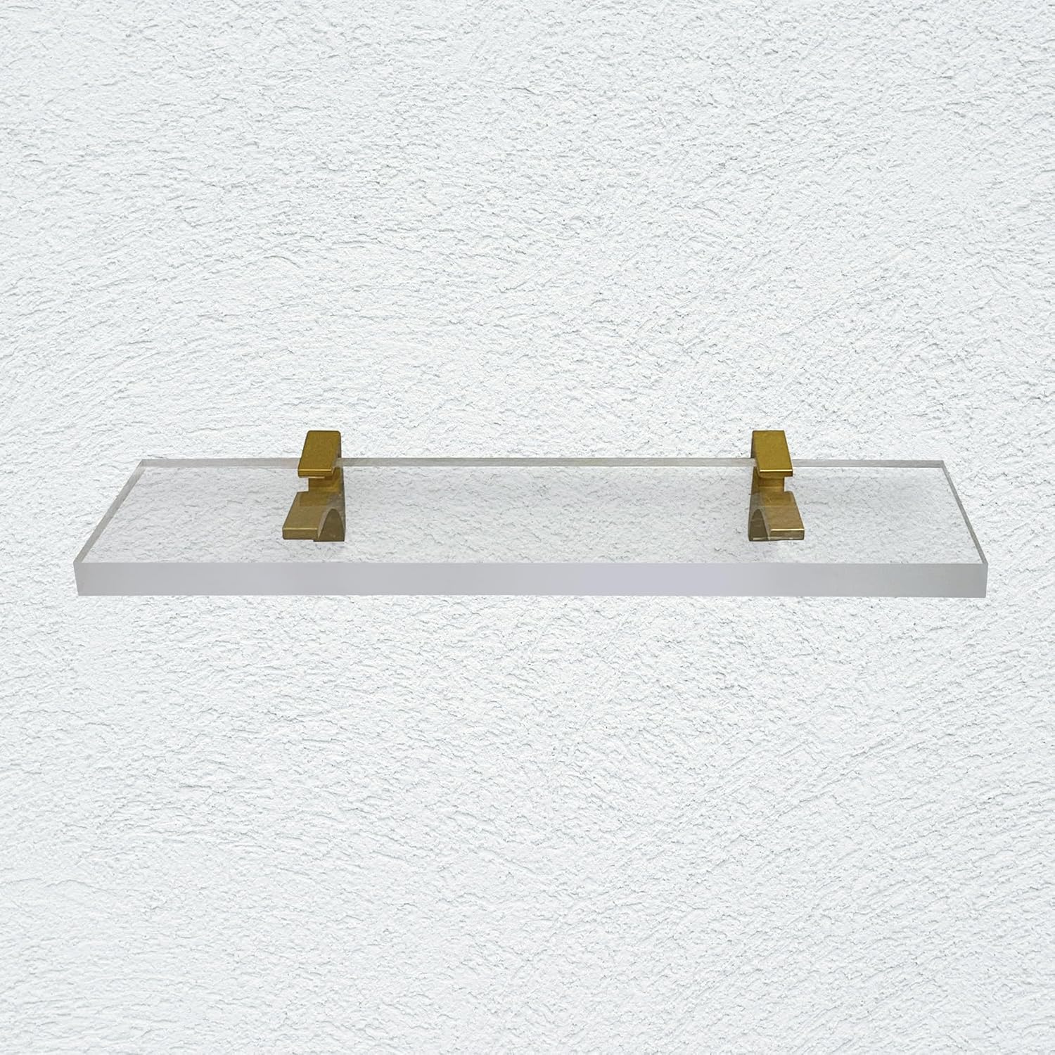 Clear Acrylic Floating Shelf 6x18 with Brass Brackets