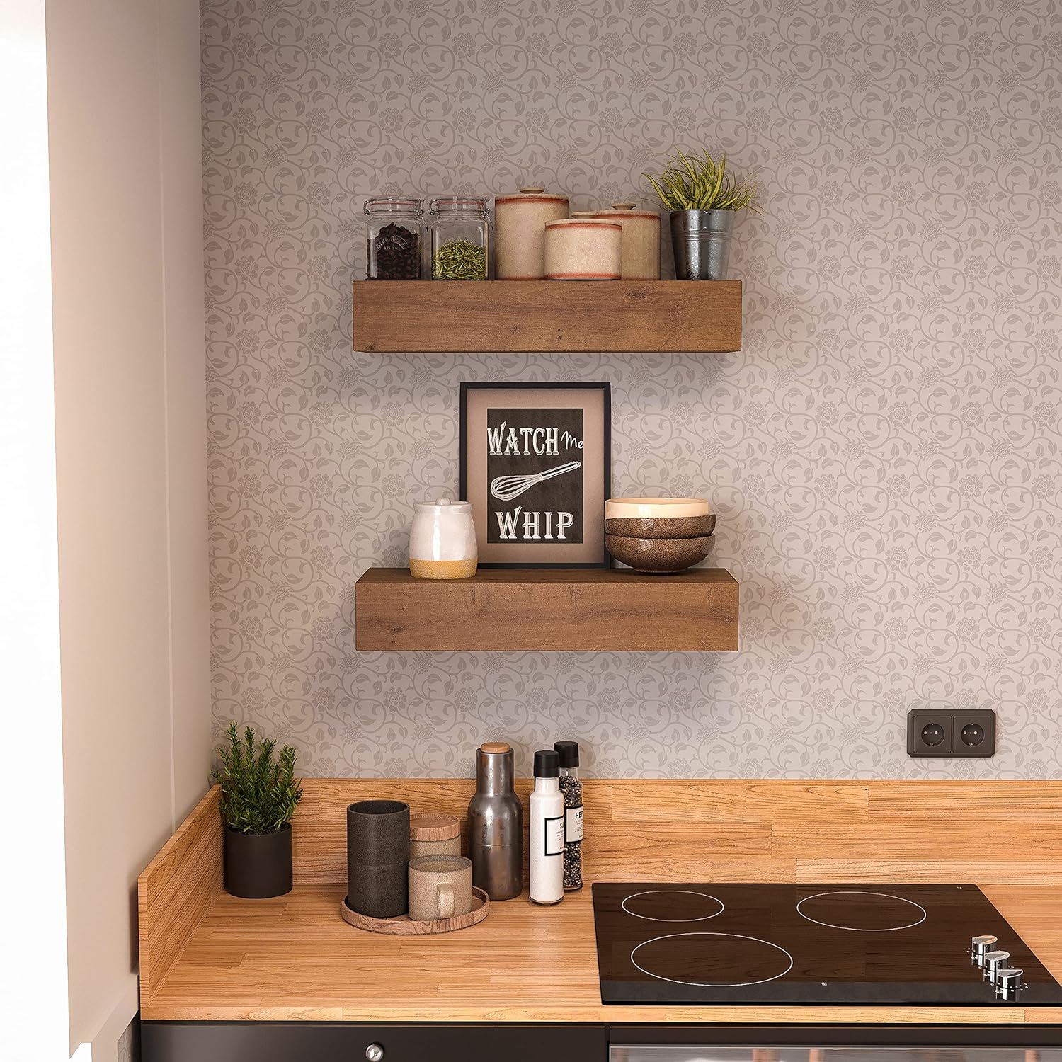 ROOREVO Wall Floating Shelves Rustic Wood 17 Inch 2 Pack