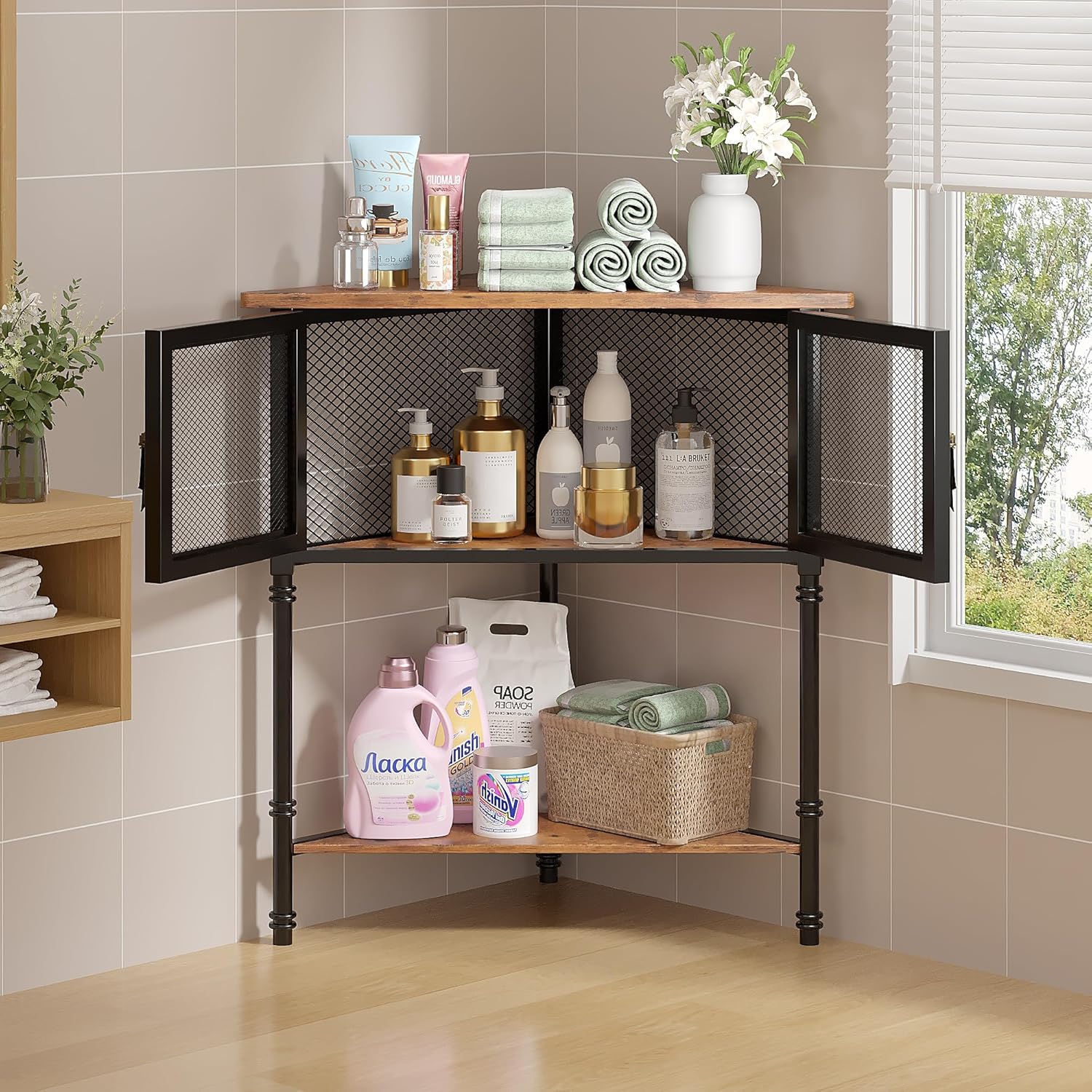 VECELO Corner Cabinet 3-Tier Storage Shelf