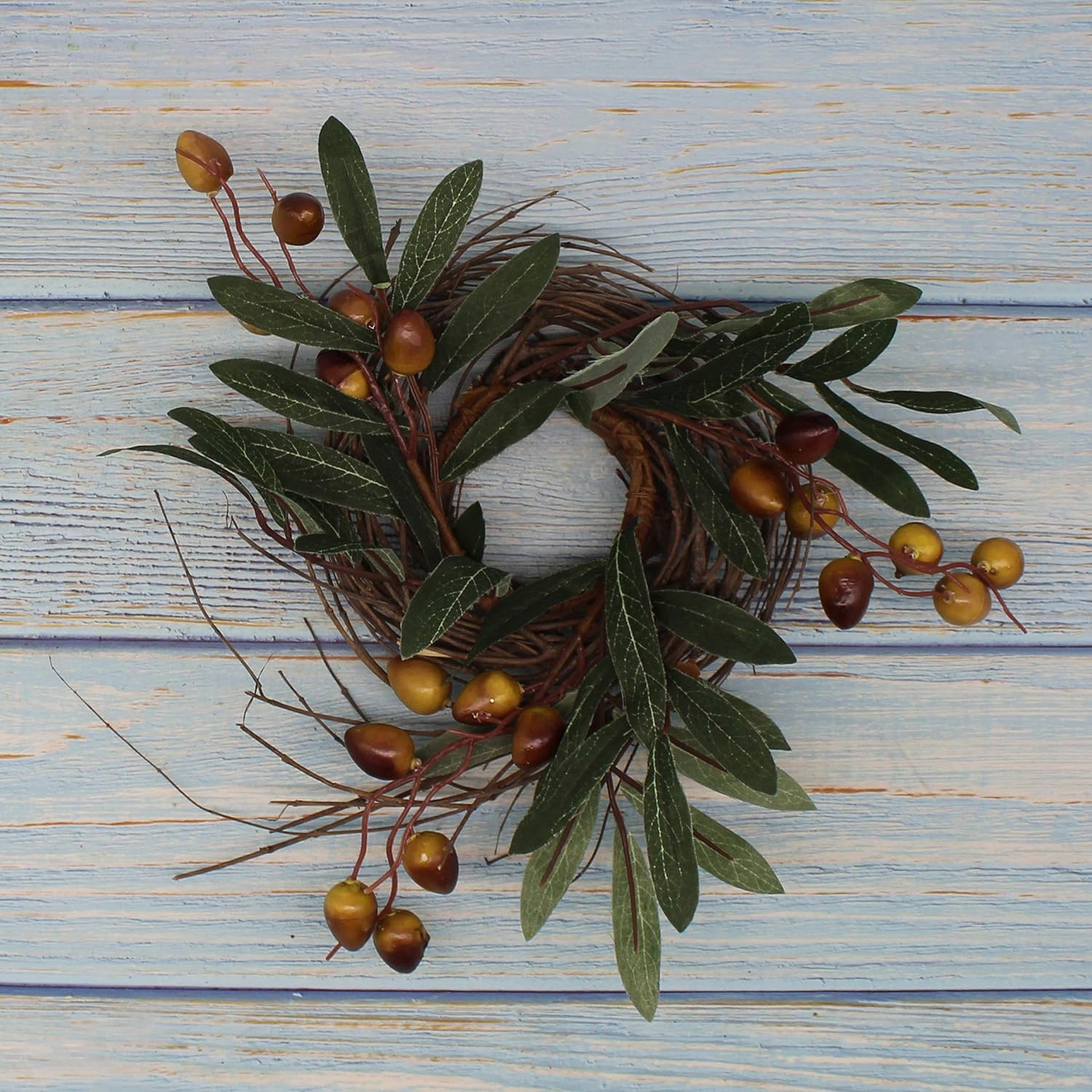 Rustic Country Artificial Olive Wreath 9 Inch
