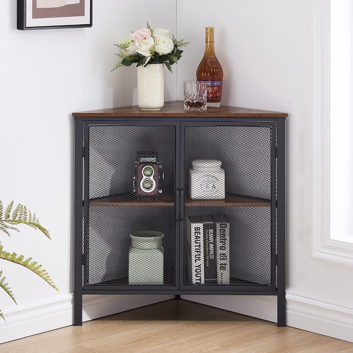 VECELO 3-Tier Corner Shelf Organizer Metal Frame Brown