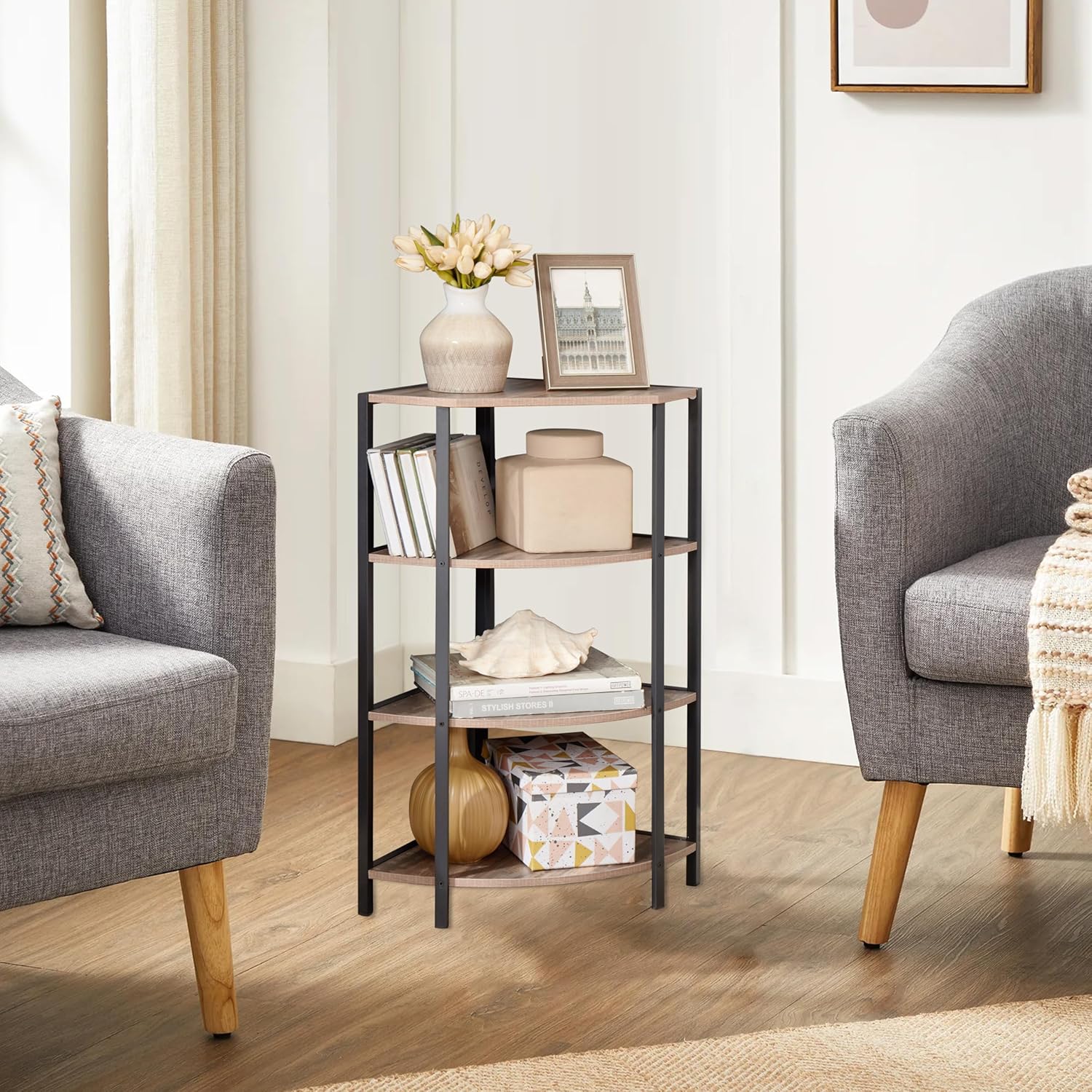 JOIN IRON 4-Tier Corner Bookshelf Stand Modern Industrial Design