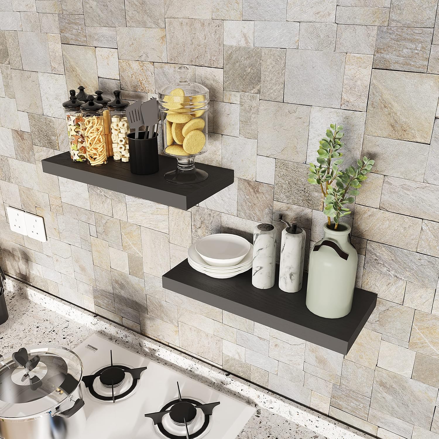 GREENDEW Floating Shelves Invisible Wall Mounted Set of 2 Black