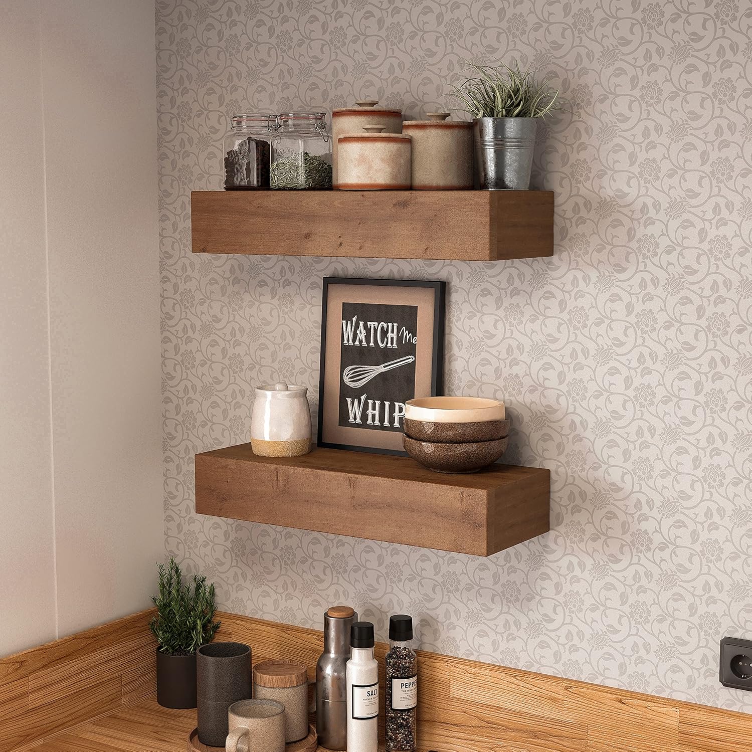 ROOREVO Wall Floating Shelves Rustic Wood 17 Inch 2 Pack