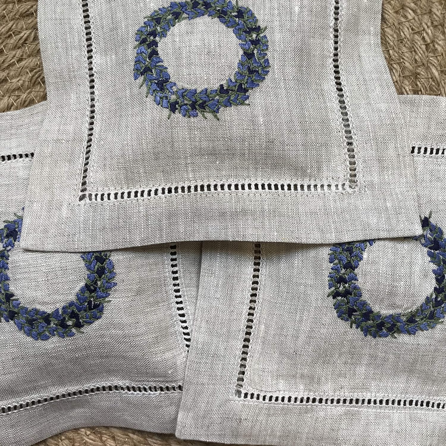 Hand Embroidered Lavender Pillow Sachet Bag Set of 3 Natural Linen